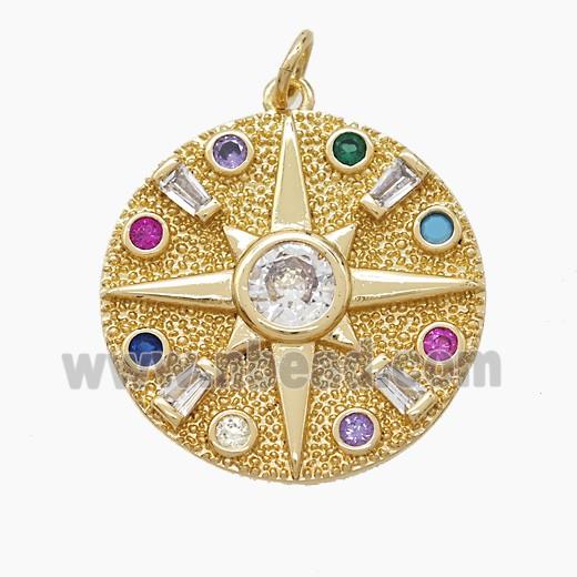 Copper Compass Pendant Pave Zirconia Gold Plated