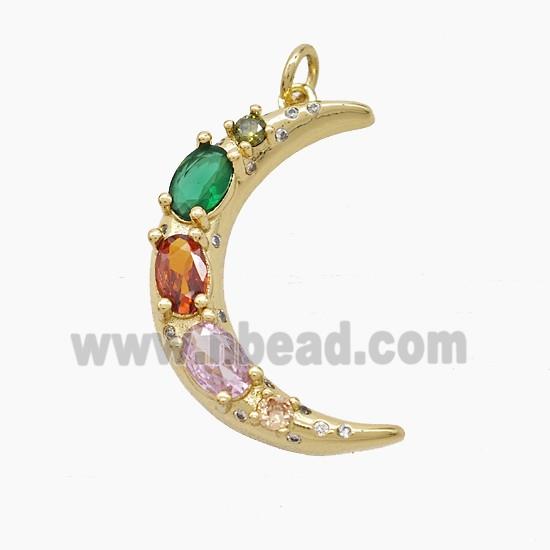 Copper Moon Pendant Pave Zirconia Gold Plated