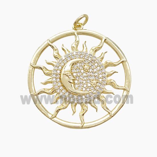 Copper Sun Moon Pendant Pave Zirconia Gold Plated