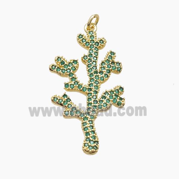 Copper Coral Reef Pendant Pave Green Zirconia Gold Plated