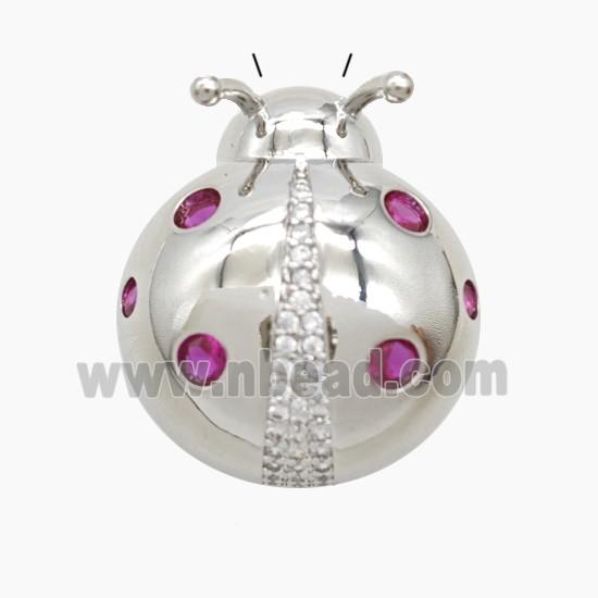Copper Ladybug Pendant Pave Zirconia Platinum Plated