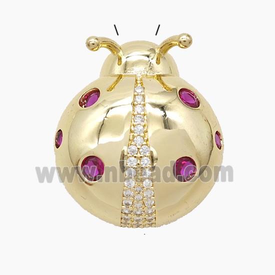 Copper Ladybug Pendant Pave Zirconia Gold Plated