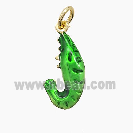 Copper Shrimp Pendant Green Painted Gold Plated