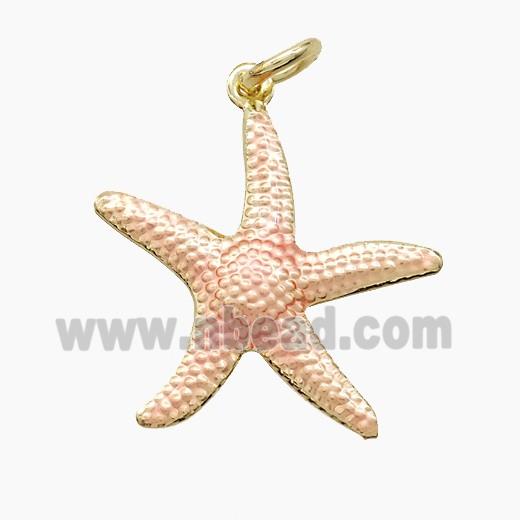 Copper Starfish Pendant Pink Painted Gold Plated