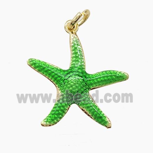 Copper Starfish Pendant Green Painted Gold Plated