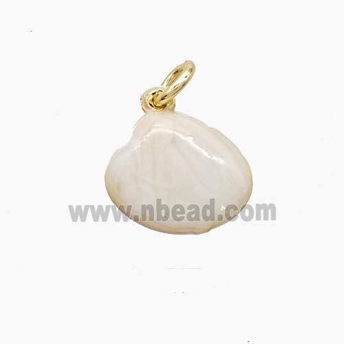 Copper Scallop Shell Pendant White Painted Gold Plated