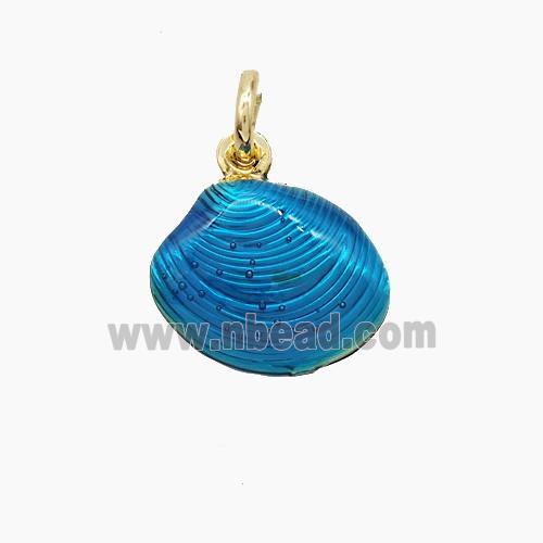Copper Scallop Shell Pendant Blue Painted Gold Plated