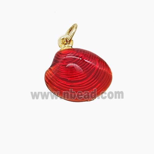 Copper Scallop Shell Pendant Red Painted Gold Plated