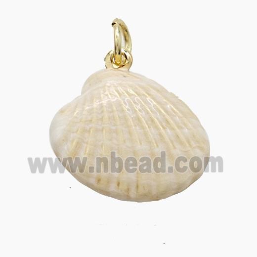 Copper Scallop Shell Pendant White Painted Gold Plated