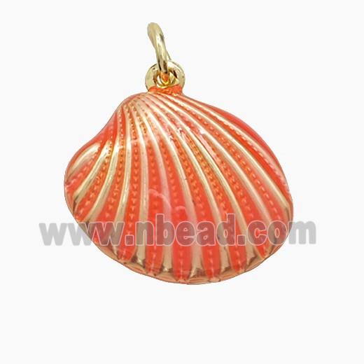 Copper Scallop Shell Pendant Pink Painted Gold Plated