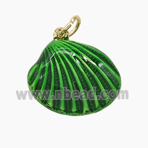 Copper Scallop Shell Pendant Green Painted Gold Plated