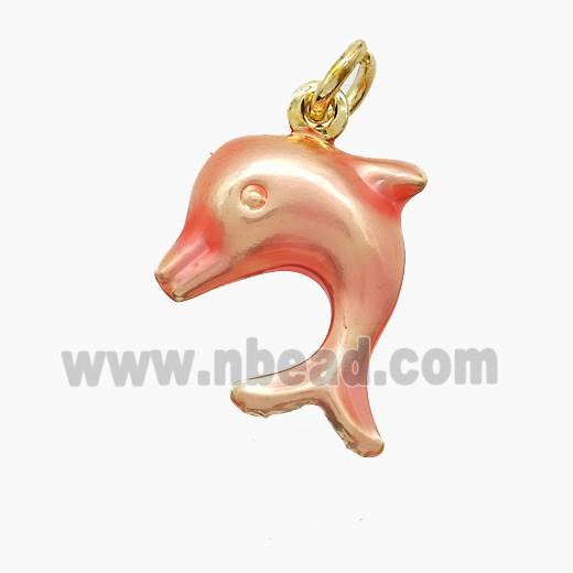 Copper Dolphin Pendant Pink Painted Gold Plated
