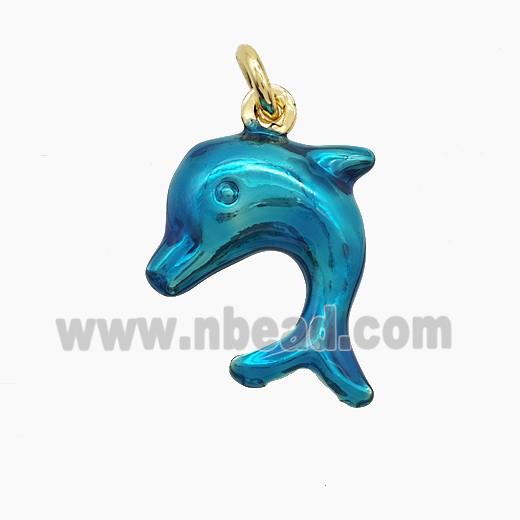 Copper Dolphin Pendant Blue Painted Gold Plated