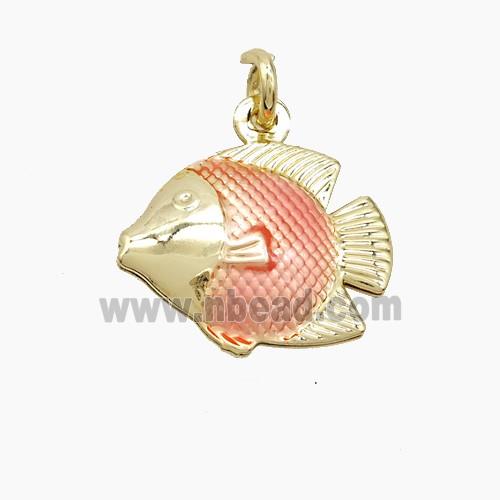 Copper Fish Pendant Pink Painted Gold Plated