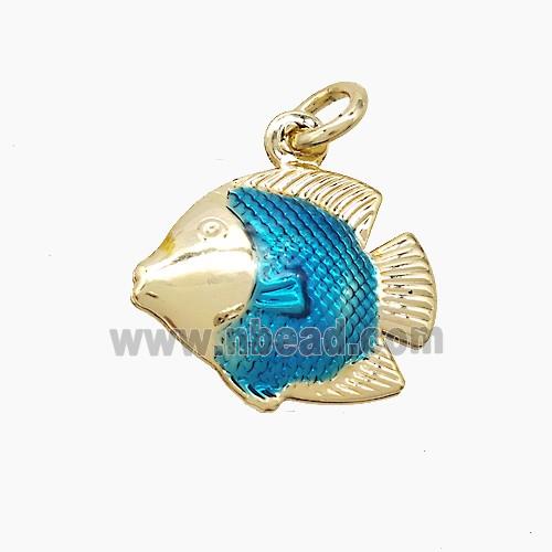 Copper Fish Pendant Blue Painted Gold Plated