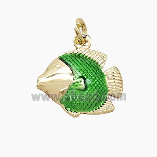 Copper Fish Pendant Green Painted Gold Plated
