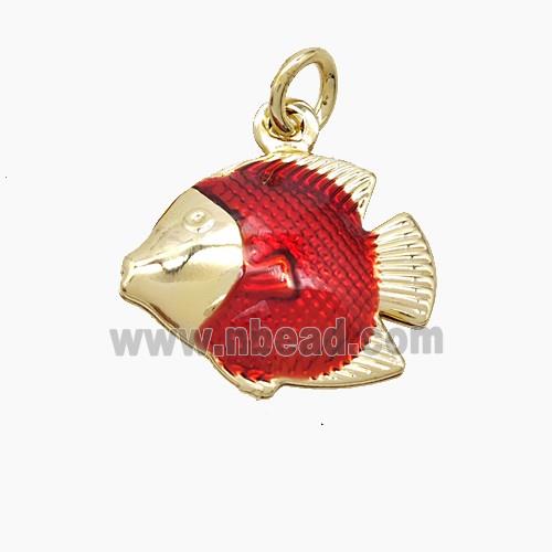 Copper Fish Pendant Red Painted Gold Plated