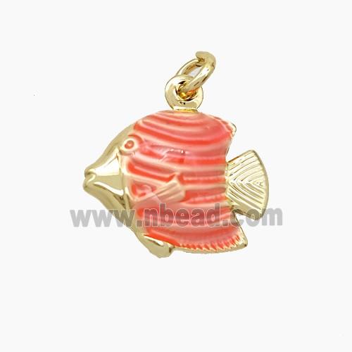 Copper Fish Pendant Pink Painted Gold Plated