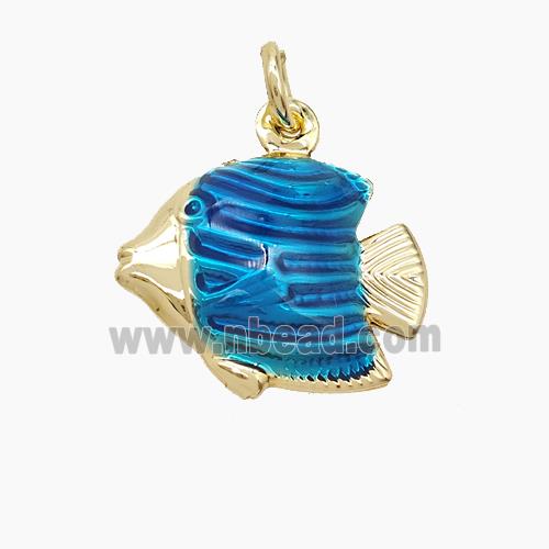 Copper Fish Pendant Blue Painted Gold Plated