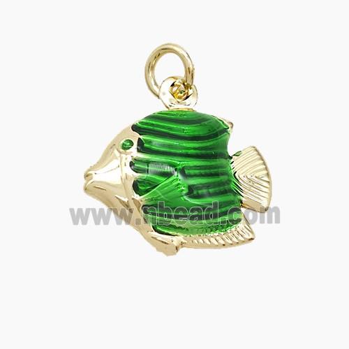 Copper Fish Pendant Green Painted Gold Plated