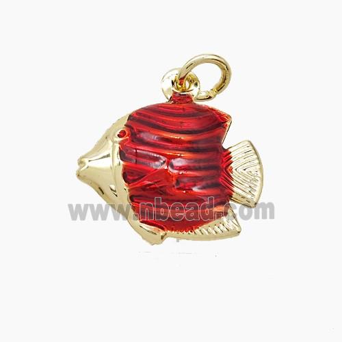 Copper Fish Pendant Red Painted Gold Plated