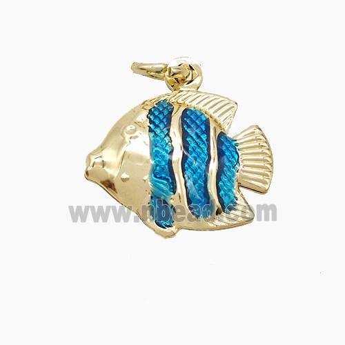 Copper Fish Pendant Blue Painted Gold Plated