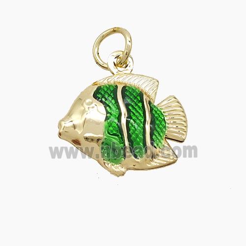Copper Fish Pendant Green Painted Gold Plated