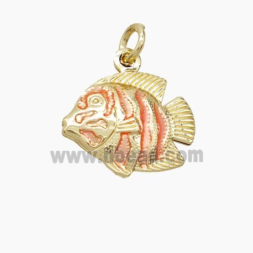 Copper Fish Pendant Pink Painted Gold Plated