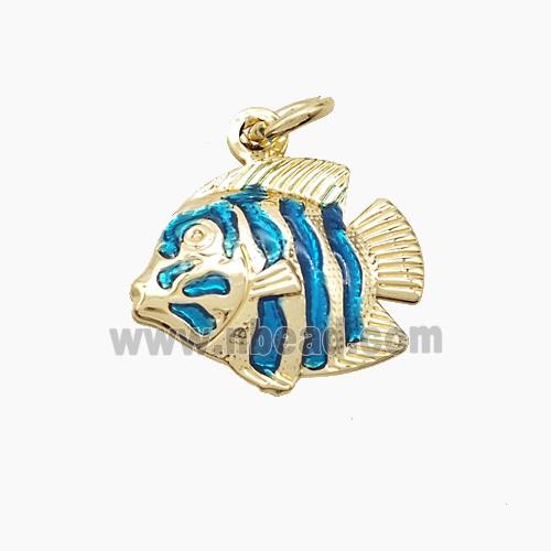 Copper Fish Pendant Blue Painted Gold Plated