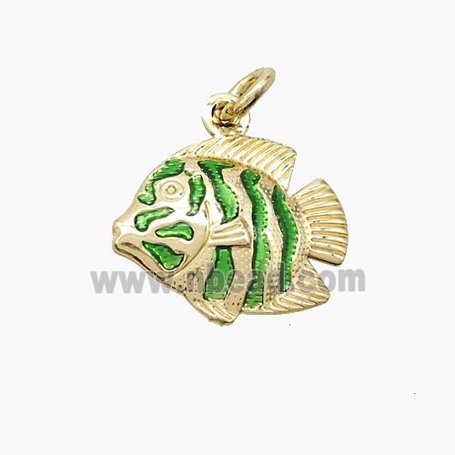 Copper Fish Pendant Green Painted Gold Plated