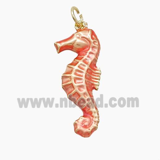 Copper Seahorse Pendant Pink Painted Gold Plated