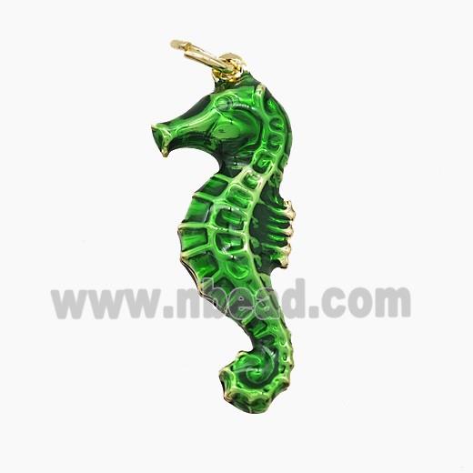 Copper Seahorse Pendant Green Painted Gold Plated