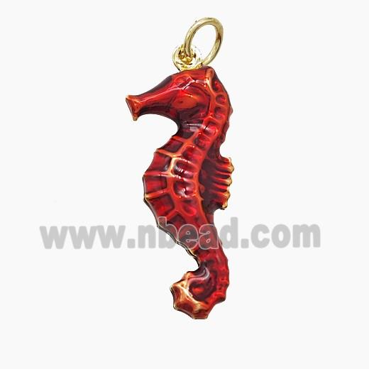 Copper Seahorse Pendant Red Painted Gold Plated