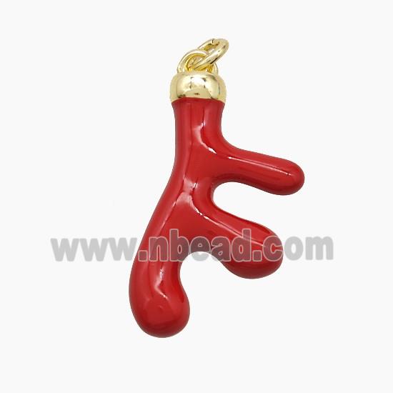 Copper Deer Breast Pendant Red Enamel Gold Plated