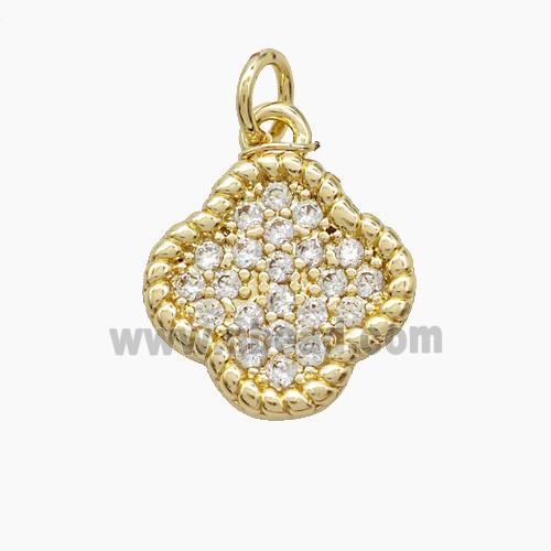 Copper Clover Pendant Micropave Zirconia Gold Plated