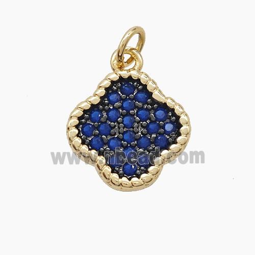 Copper Clover Pendant Micropave Blue Zirconia Gold Plated