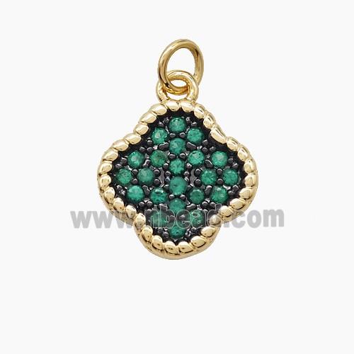 Copper Clover Pendant Micropave Green Zirconia Gold Plated
