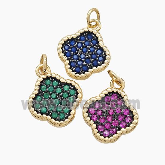 Copper Clover Pendant Micropave Zirconia Gold Plated Mixed