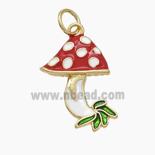 Copper Mushroom Pendant Red Enamel Gold Plated