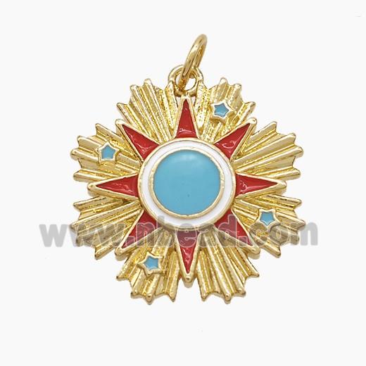 Enamel Copper Pendant, Gold Plated