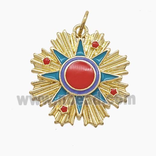 Enamel Copper Pendant, Gold Plated