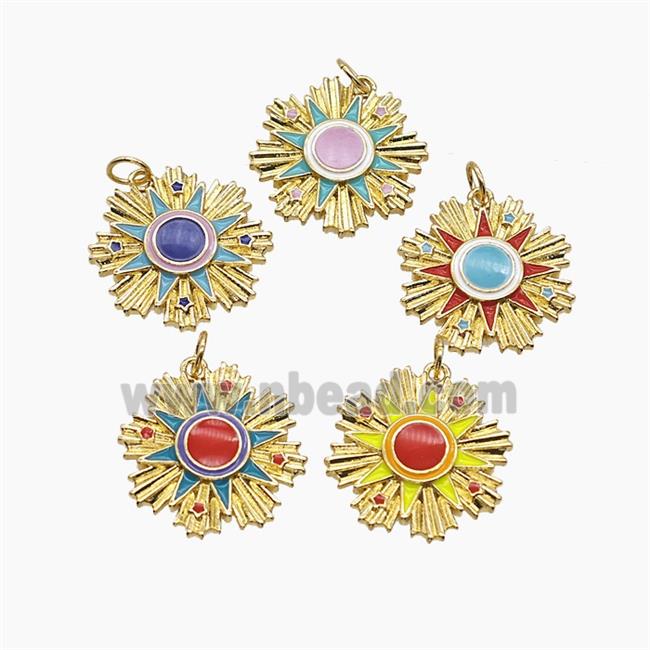 Enamel Copper Pendant, Gold Plated