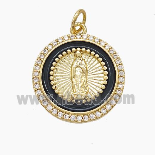 Enamel Copper Pendant Pave Zircon, Gold Plated