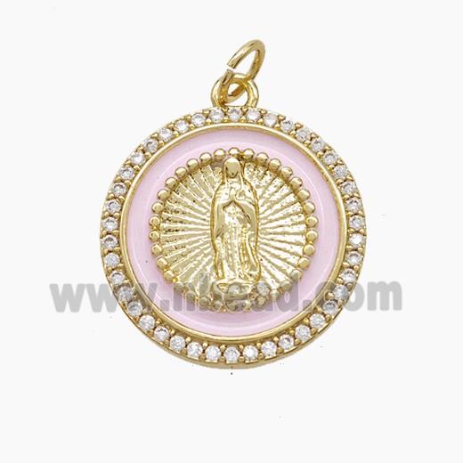 Enamel Copper Pendant Pave Zircon, Gold Plated
