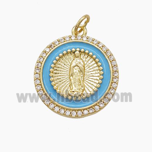 Enamel Copper Pendant Pave Zircon, Gold Plated