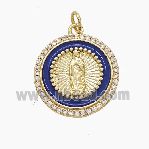 Enamel Copper Pendant Pave Zircon, Gold Plated