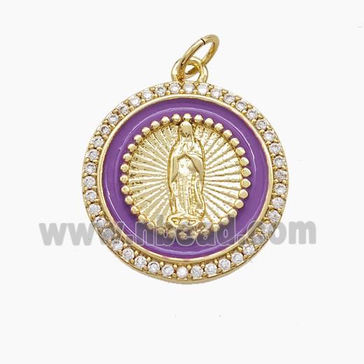 Enamel Copper Pendant Pave Zircon, Gold Plated