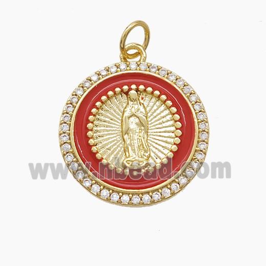 Enamel Copper Pendant Pave Zircon, Gold Plated