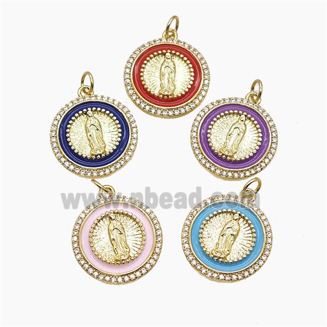 Enamel Copper Pendant Pave Zircon, Gold Plated