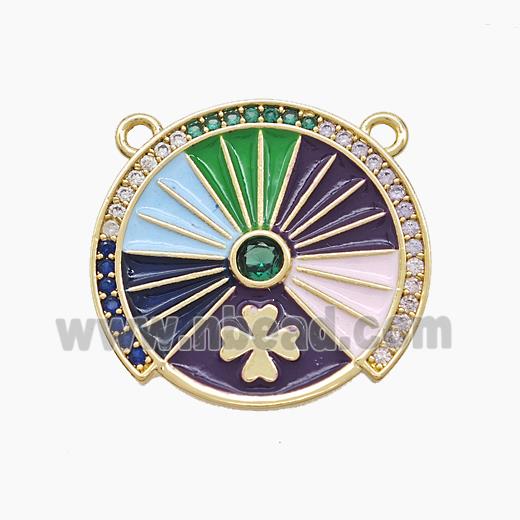 Enamel Copper Pendant Pave Zircon, Gold Plated